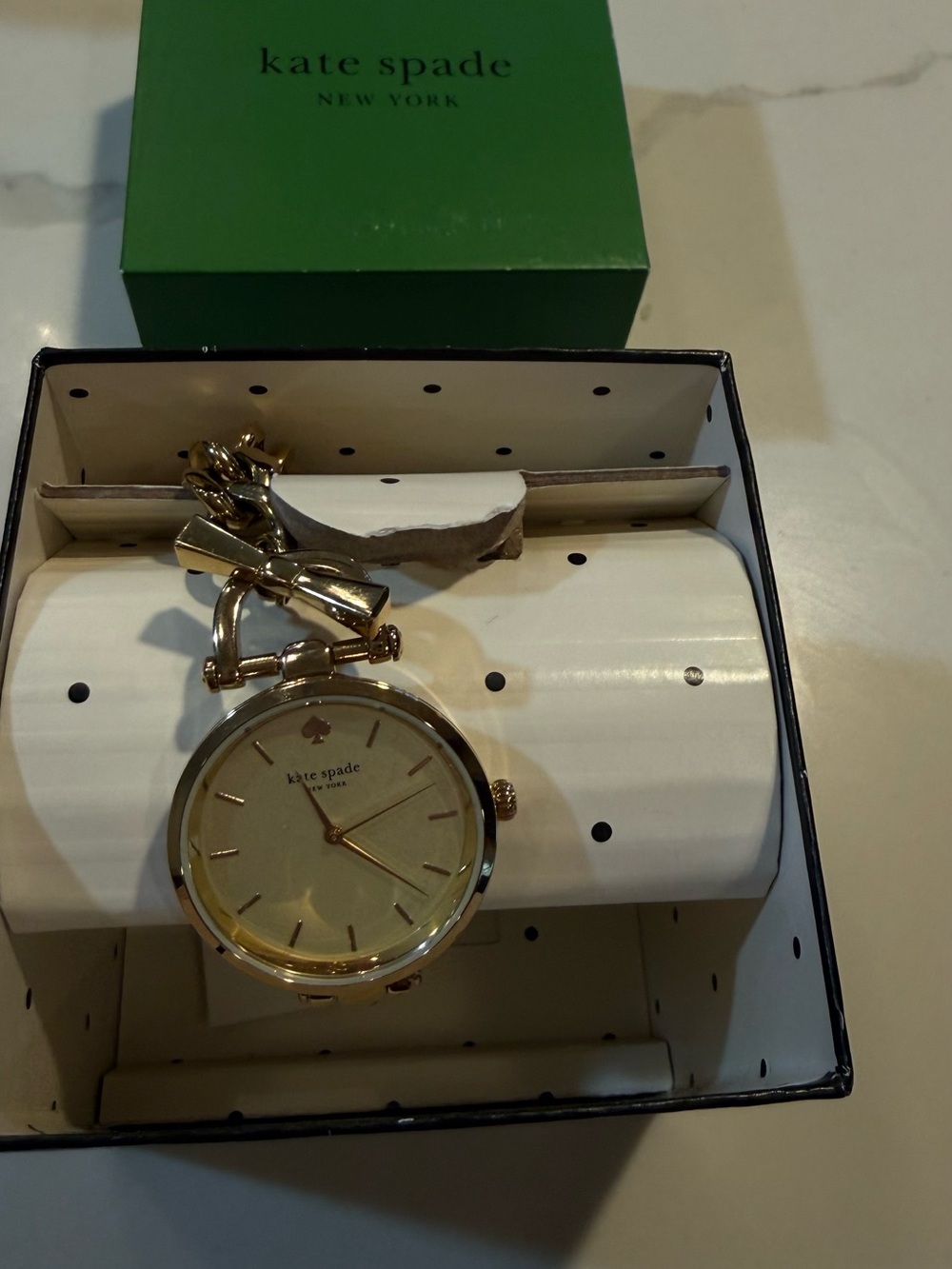 kate spade Gold-Tone Bracelet Charm Watch with Bow Accent